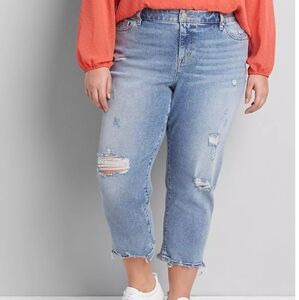 Lane Bryant Size 22 Mid-Rise Boyfriend Capri Signature fit Distressed Blue Jeans
